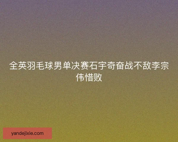 全英羽毛球男单决赛石宇奇奋战不敌李宗伟惜败